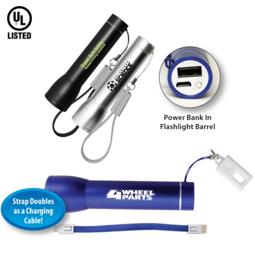 Flashlight Power Bank with Charging Cable